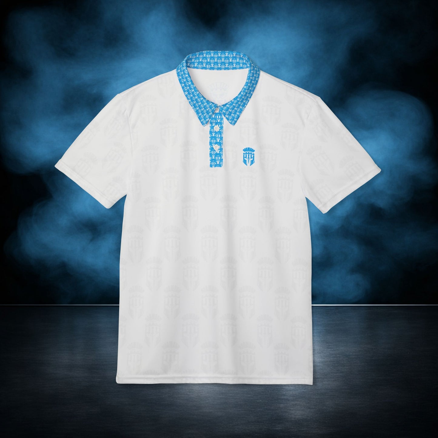 Valor — White/Blue Spartan Performance Polo