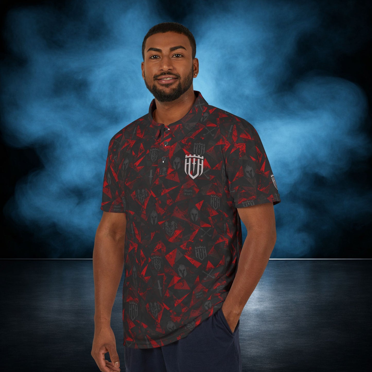 Redline — Red/Black Camo Performance Polo