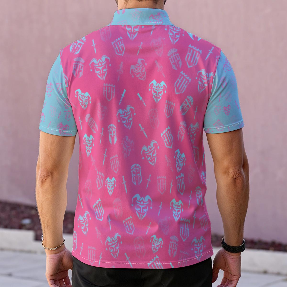 Troublemaker — Pink/Blue Jester Performance Polo