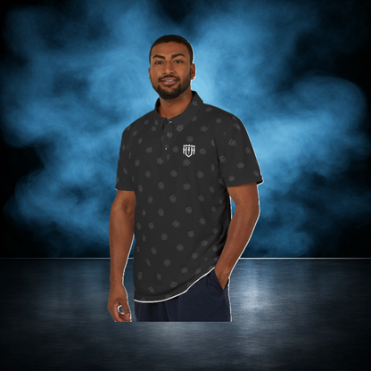 The Guardian Polo | Black with White Monogram Shield All-Over Print